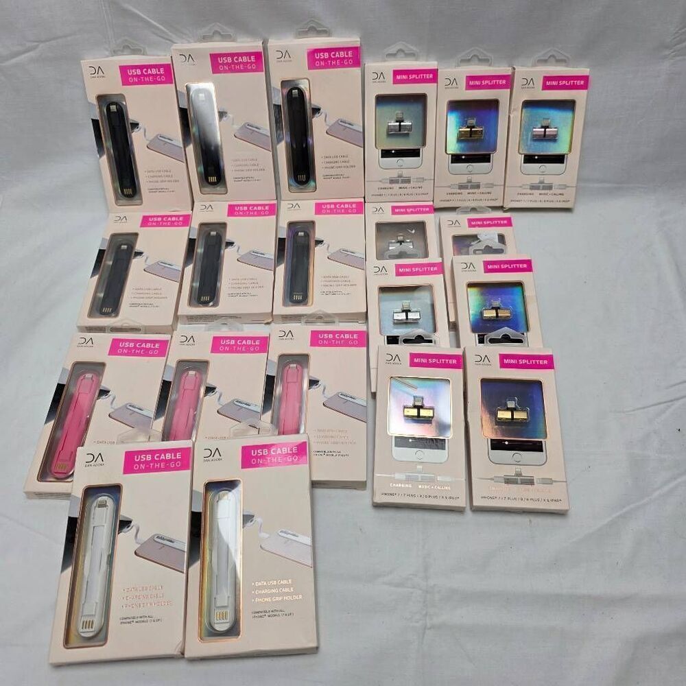 Huge Lot Dan Adora iPhone Accessories – USB Cable On-The-Go & 3-in-1 Mini Splitt